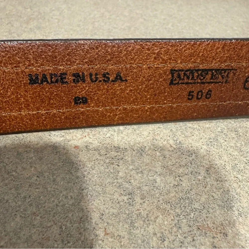 Lands’ End Vintage Men’s Woven Print Brown Leather Belt Size 40/100 Made in USA